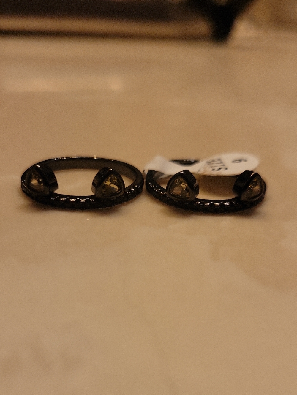 Black Double Stone Accent Women's Ring - Smoky Crystal